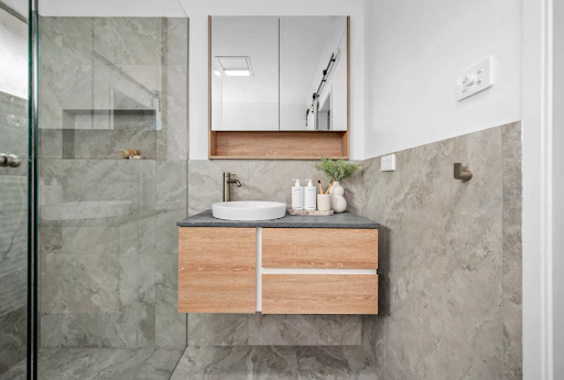 natural materials in a newcastle bathroom renovation